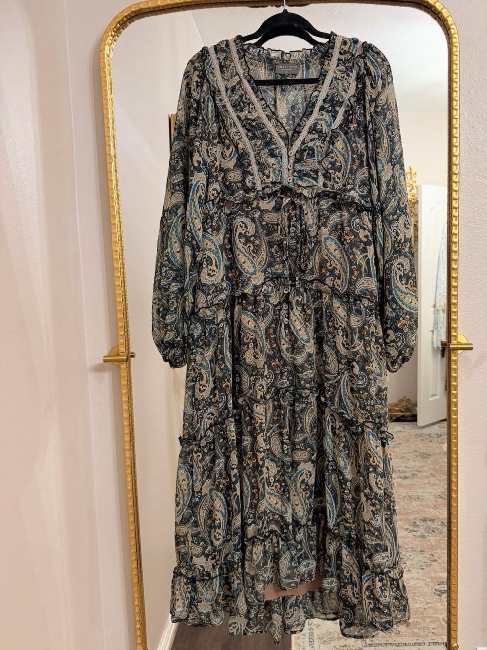 Dress Forum Paisley Tiered Midi Dress in Teal and Black